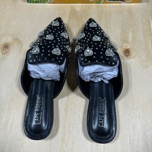 Cape Robbin Black Jeweled Pointed-Toe Mules
